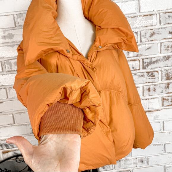 Gentle Herd Spice Orange Down Filled Short Quilted Retro Puffer Jacket Coat NWT - Picture 4 of 12